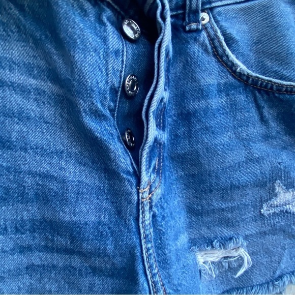 Boyfriend Distressed Button Fly Blue Denim - Picture 2 of 4